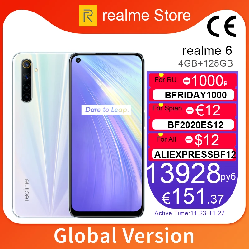 Realme 6 глобальная версия 4 Гб 64 5 ''мобильный телефон Helio G90T Восьмиядерный