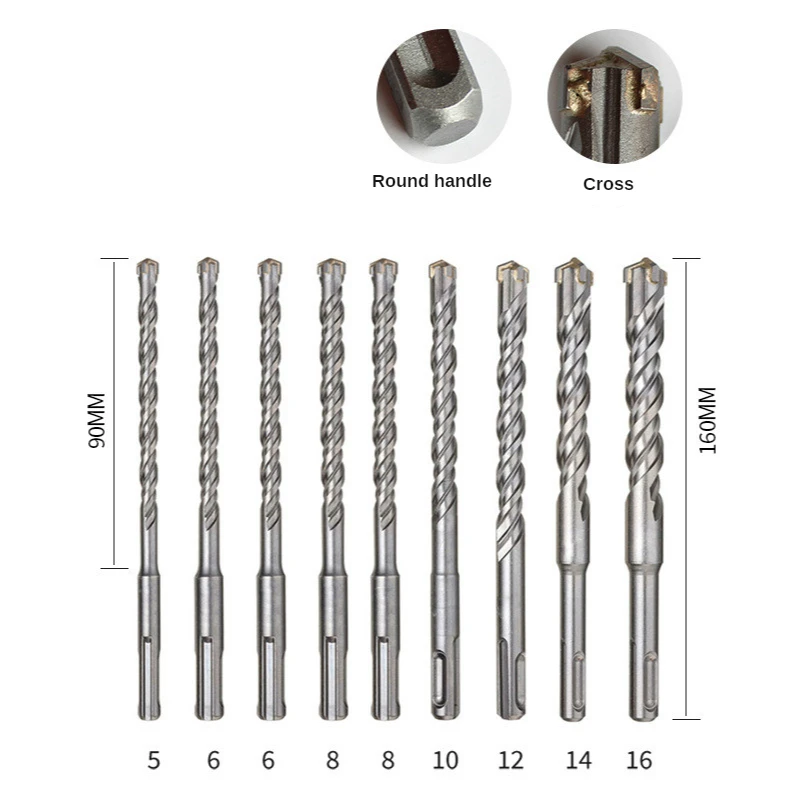 

5/6/8/10/12/14/16MM Electric Hammer SDS Plus Drill Bit Set 160mm for Concrete Wall Brick Block Masonry Hole Saw Drilling Bits