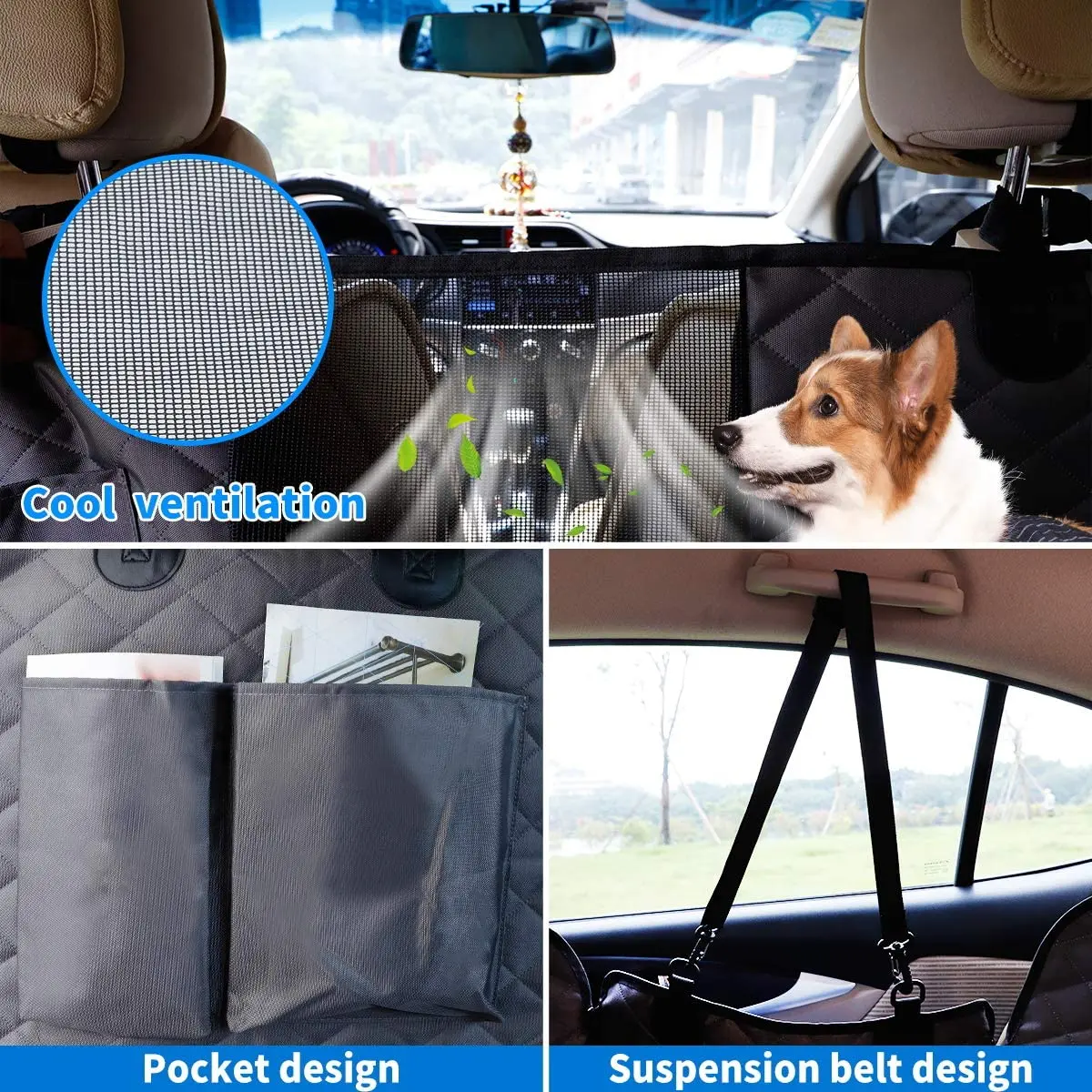 売る メッシュ防水ペットキャリア車のリアバックシート犬のカーシートカバーマットハンモッククッションプロテクター黒travalとジッパー