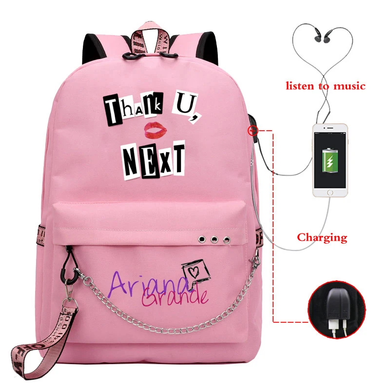 Рюкзак Mochila Ariana Grande USB для девочек подростков школьная сумка женщин дорожный