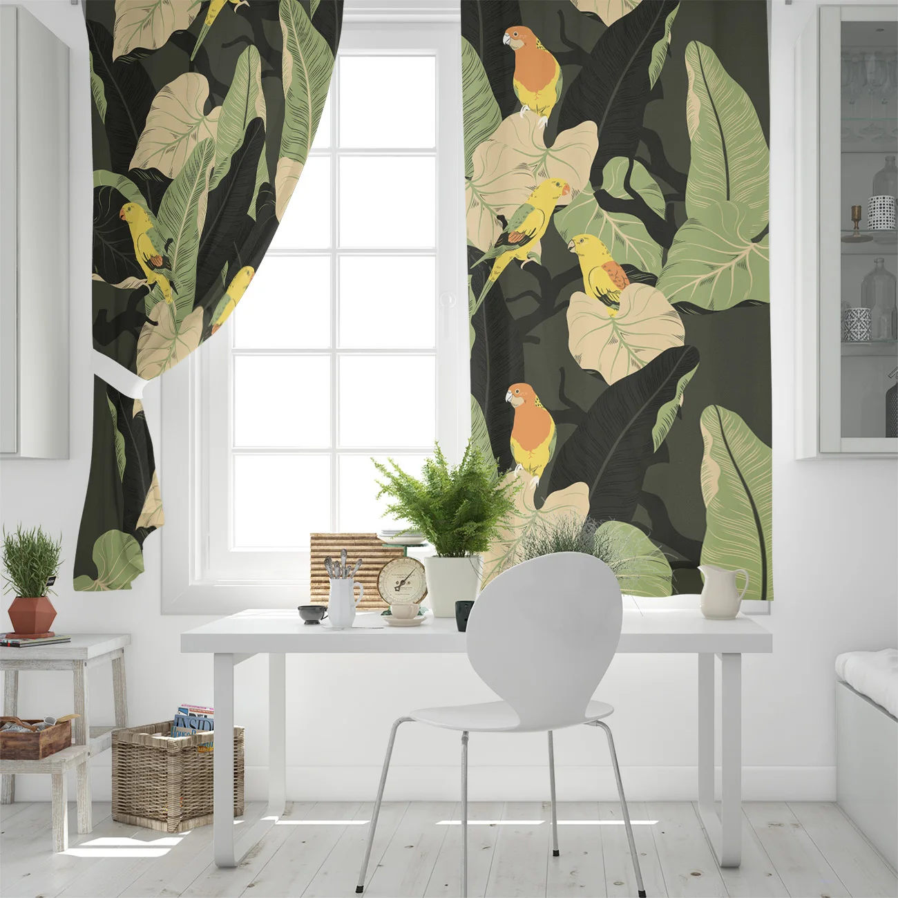 Тропические растения искусственное окно занавески для гостиной кухонного