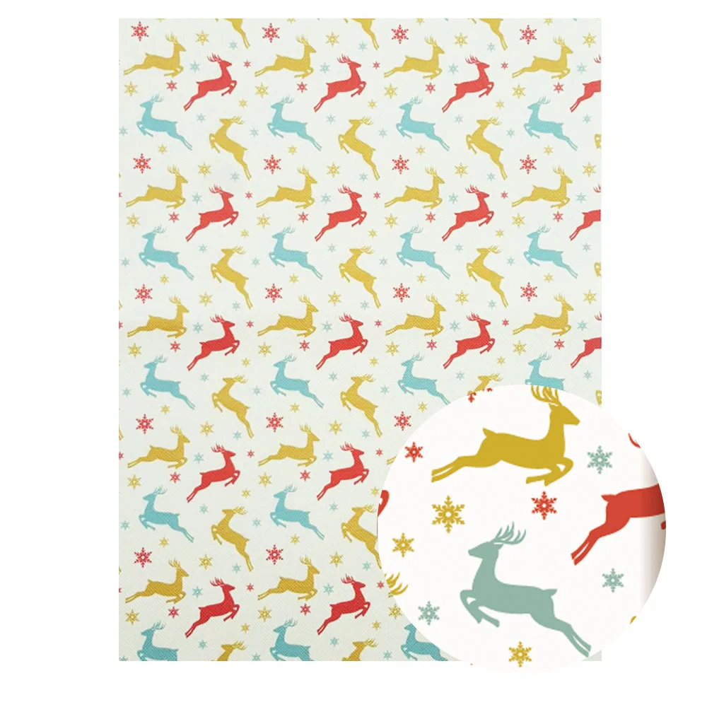 QIBU 1pcs Christmas Faux Leather Sheets Vinyl Fabric Cartoon Elks Printed Leather Bow Fabric DIY Bags Material Synthetic Leather - Цвет: 02