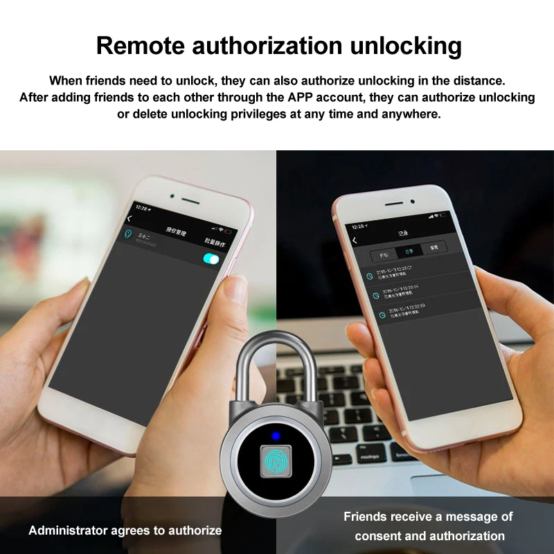 Водонепроницаемый БЕСКЛЮЧЕВОЙ портативный bluetooth умный замок висячий отпечатков