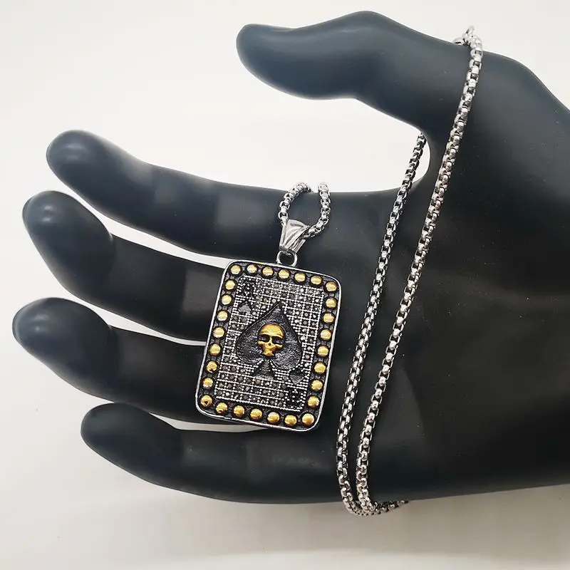 Полный стразы кристаллы Лопата Ace покер ожерелье кулон 316L нержавеющая стальная