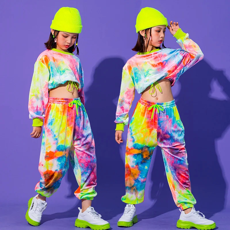 

Fashion Girls Street Dance Costumes Korea Style Children Belly Explosure Hip Hop Clothes Stage Perform Jazz Dance Clothing Suit