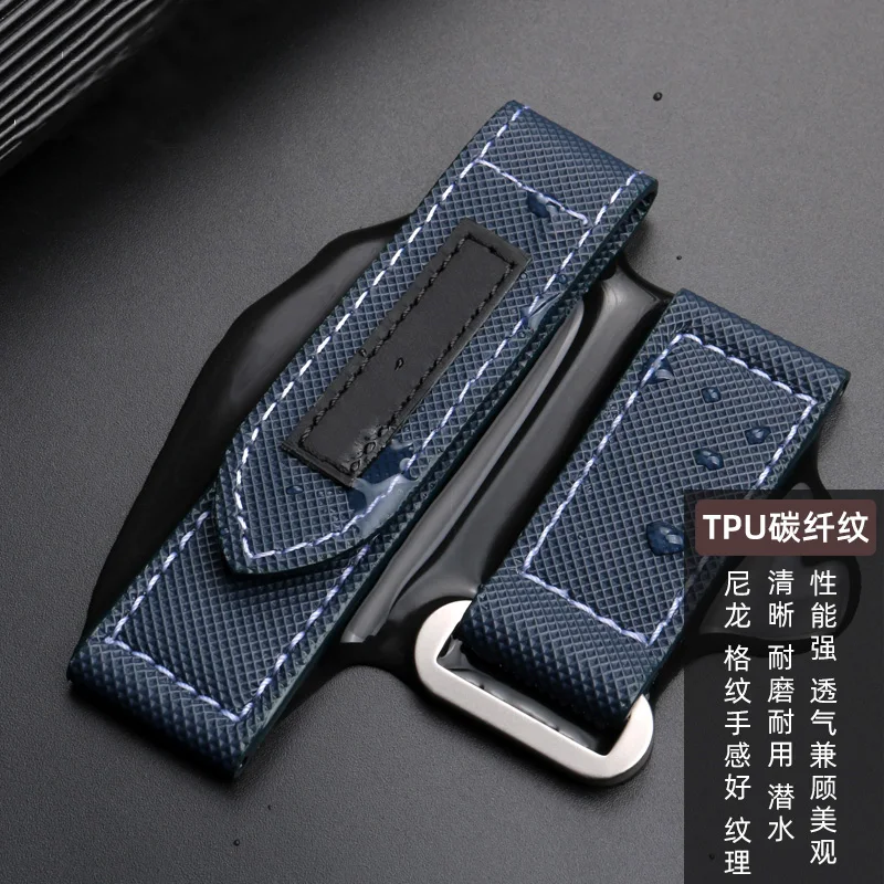 Carbon Fiber Check Nylon Canvas Strap for Pa-ne-rai Lumino PAM01118 01661 Waterproof Watchband Bracelet 24mm Black Blue