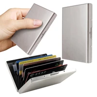 fashion aluminum antimagnetic card holder women men metal cowhide rfid credit card business card holders organizer purse wallet