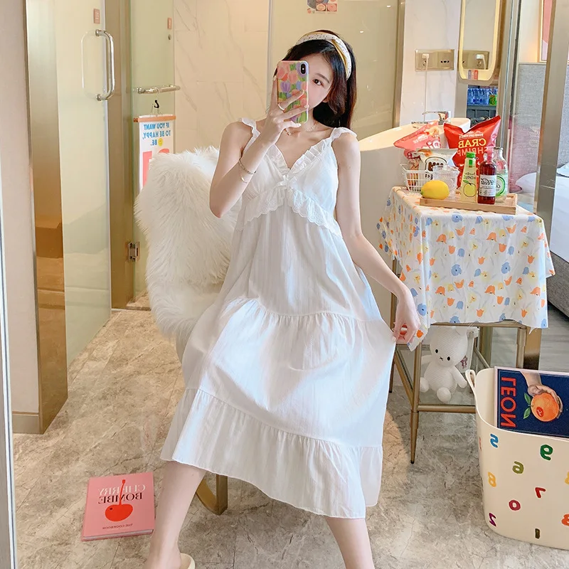 Sweet Court Nightdress Female Summer Princess Wind Day Lace Up Bra Sling Nightgown Sexy Nightwear Female Sleepwear Home Dress
