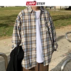 LAPPSTER мужского Harajuku плед Vintage рубашка 2020 Люди Японской Карманы Уличных рубашек с длинным рукавом Мужских Повседневная Кнопки рубашки