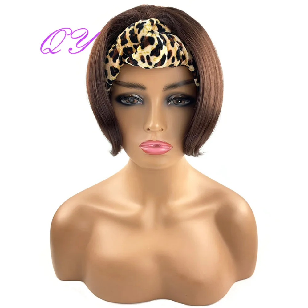 

Синтетические, парик с головной повязкой, короткие, коричневые, прямые, леопардовые, тюрбан с принтом, повседневные парики для женщин