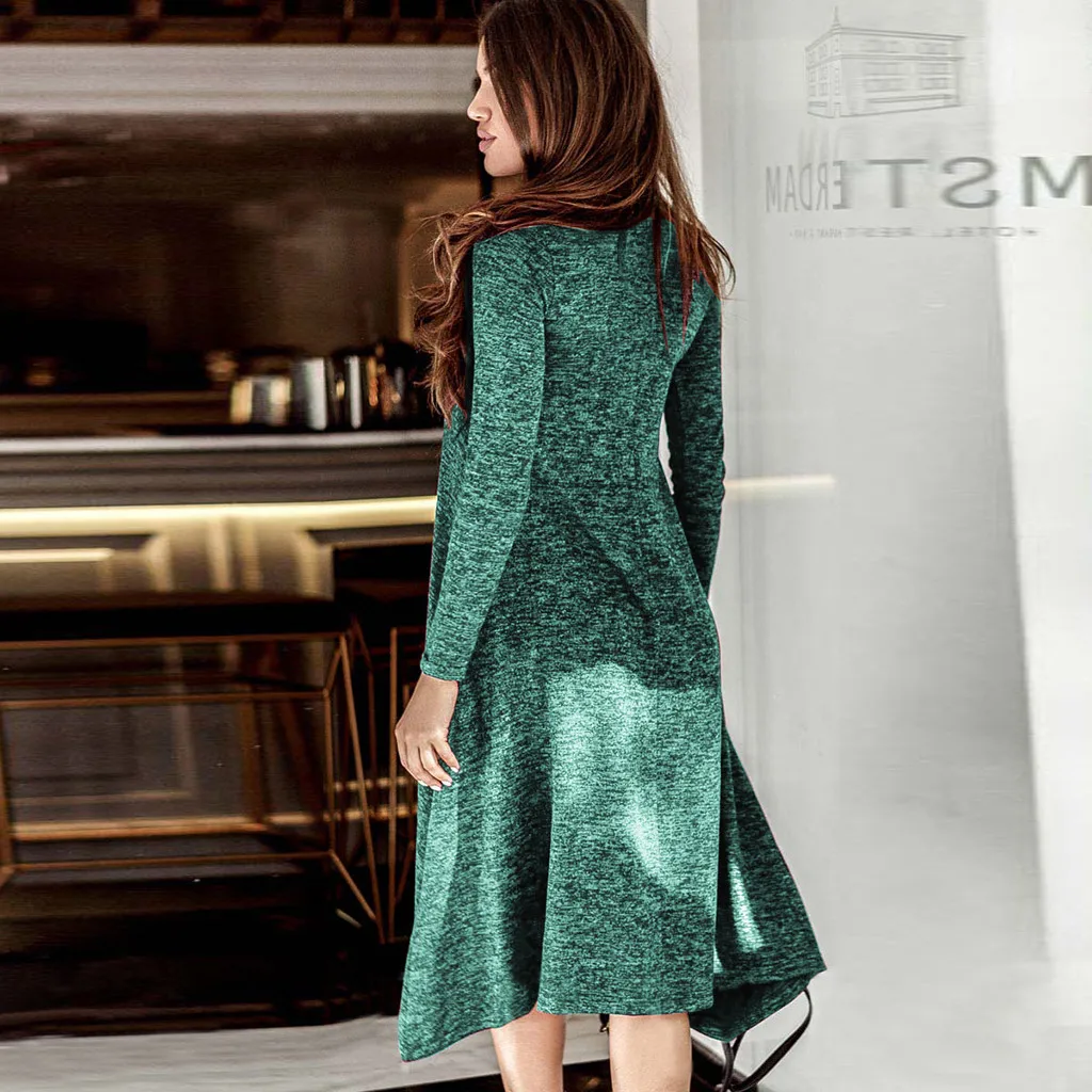 Winter Women Fashion Cotton Turtleneck Solid Long Sleeve Oversize sweater Dress Pullover Loose irregular Party Dress#g3 | Женская одежда