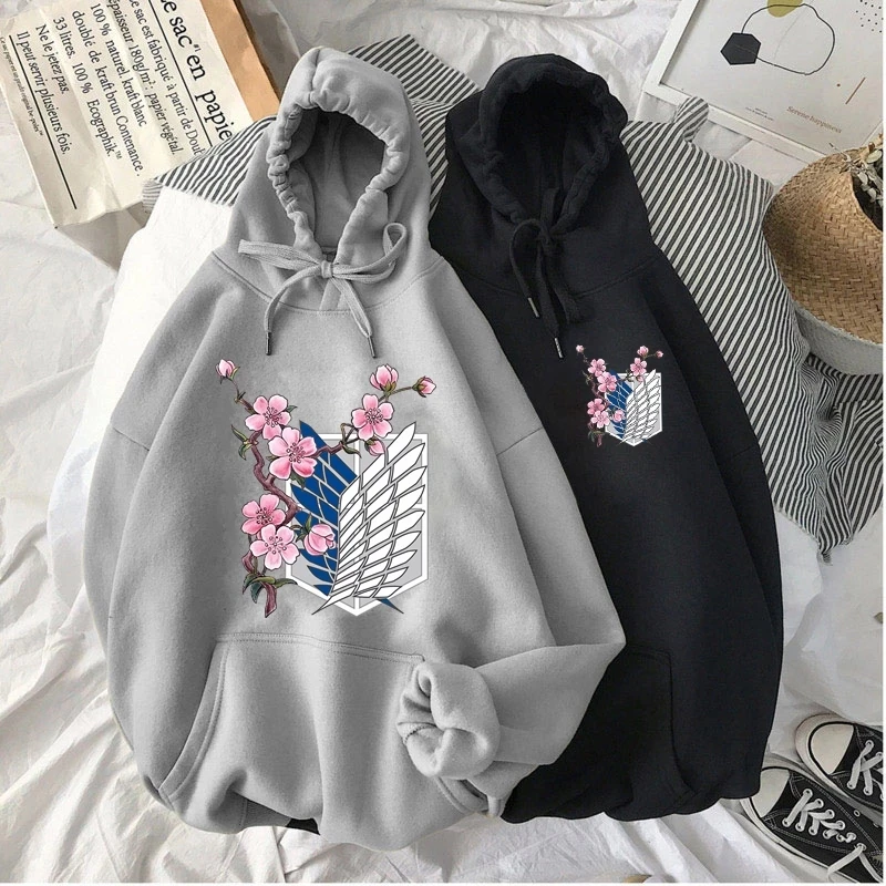 

2021 Attack on Titan Japanese Anime Graphic Hoodies Women Kawaii Harajuku Sweatshirt Loose Casual Long Sleeve Hooded Woman Tops
