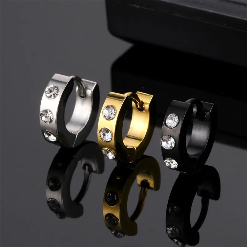 

Hip Hop Fashion Titanium Steel Flat Round Inlaid Cubic Zirconia Earrings Men and Women Earrings Punk Jewelry Anniversary Gift