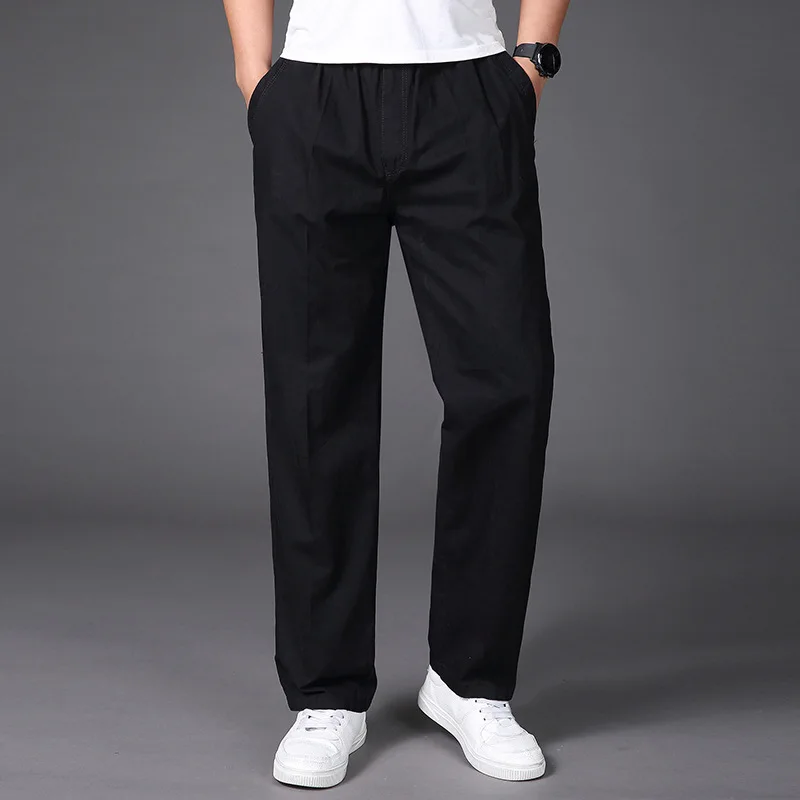 

A men's casual pants Korean fashion tooling Capris straight pants fat man loose big