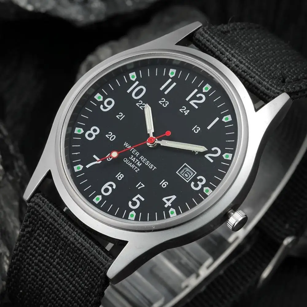 Горячая Военная армия мужские Дата холст ремешок аналоговые кварцевые