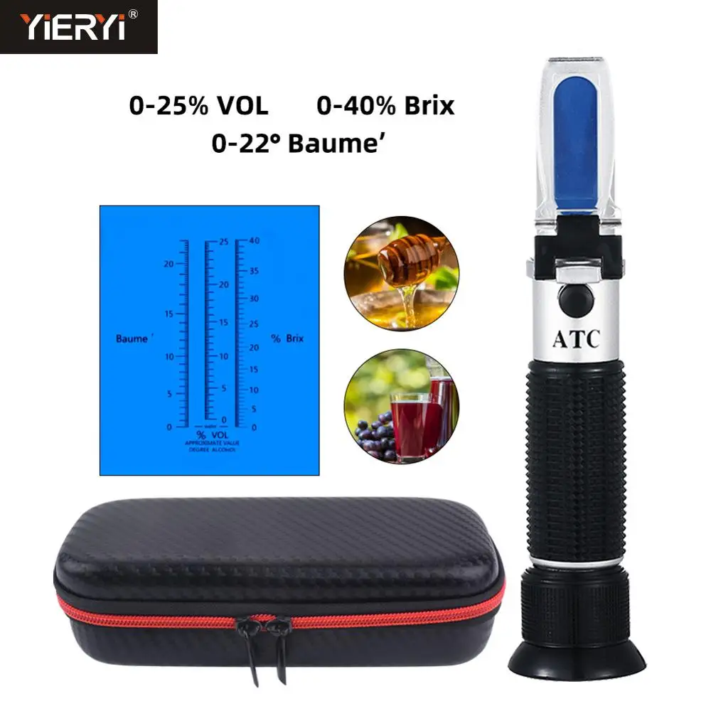 High quality 3 In 1 hand held Grape & Alcohol Refractometer for winemakers  has three scales(0-25%Vol , 0-40%Brix,0-22Baume)