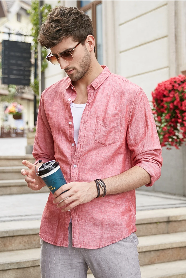 Рубашка Мужская льняная с длинным рукавом Повседневная Деловая Удобная блуза