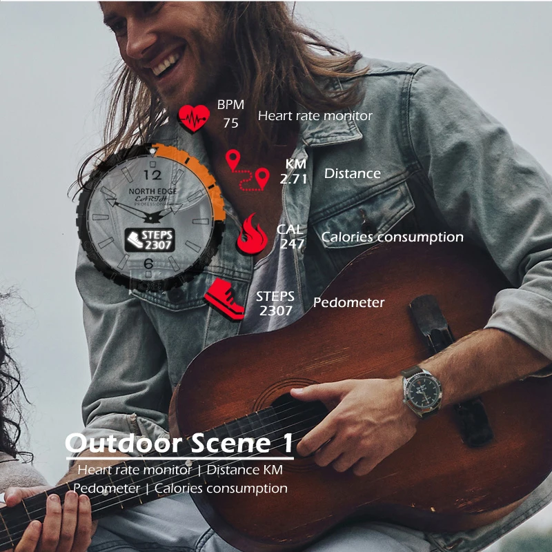 Северная края Смарт Цифровые кварцевые часы Для мужчин Бег Спорт сердечного
