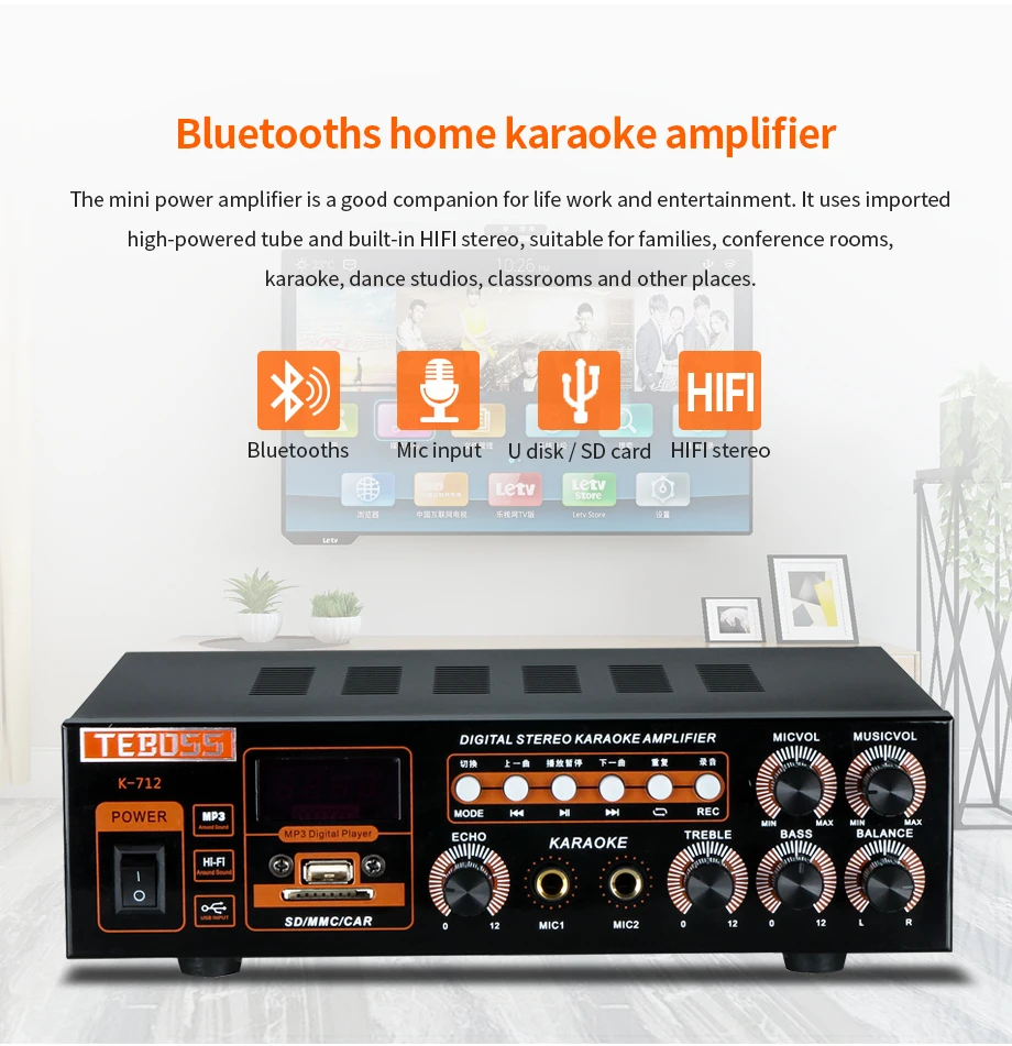 Oupushi профессиональная карточная посылка, динамик, Bluetooth, домашний караоке, усилитель с 2 динамиками для сцены и семейного KTV
