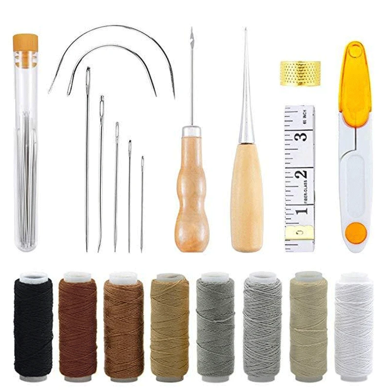 

Professional Leather Craft Sewing Blade Set Hand Sewing Blade Set Wooden Handle Awl Sewing Thread Leather Craft Making Tools