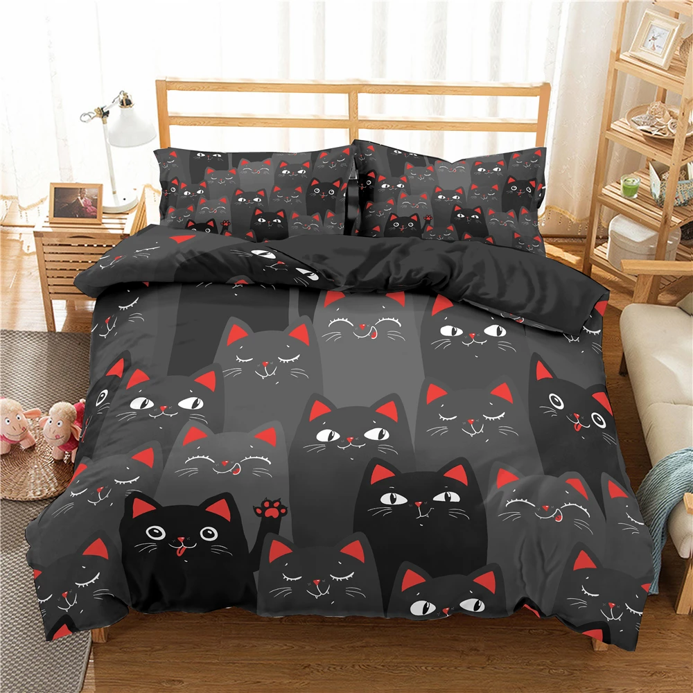 

ZEIMON Cartoon Cat Duvet Cover Set Animal Kitty Print 3D Bedding Set With Pillowcase 2/3Pcs Comforter Cover For Bedroom Decor