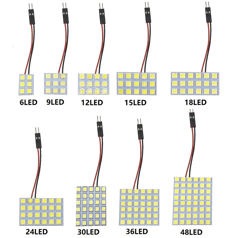 

10pcs T10 BA9S Festoon C5W C10W 6/9/12/18/24/36/48 SMD 5050 Led White 12V LED Reading Panel Car interior Dome light 3 Adapters