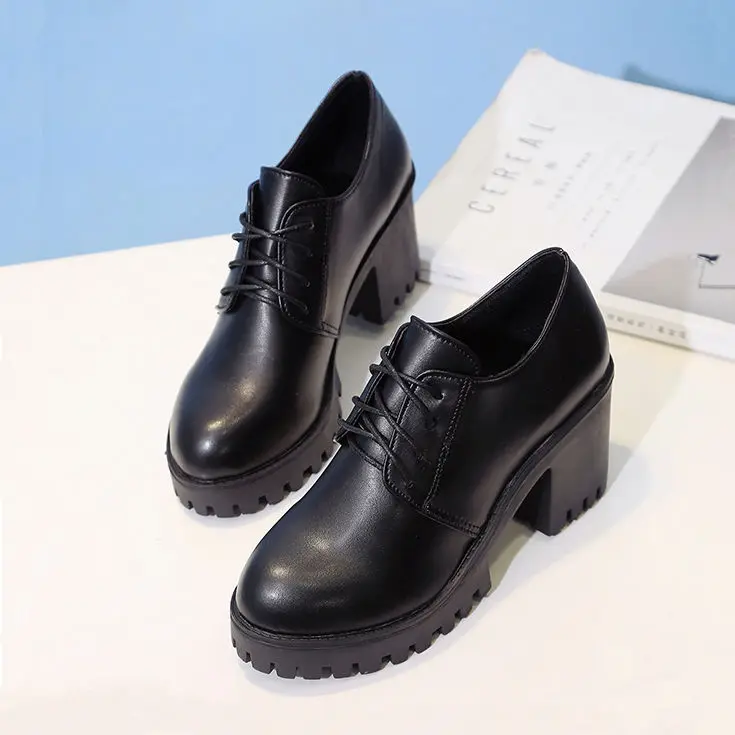 Женские офисные туфли LIHUAMAO вечерние на блочном каблуке со шнуровкой и круглым