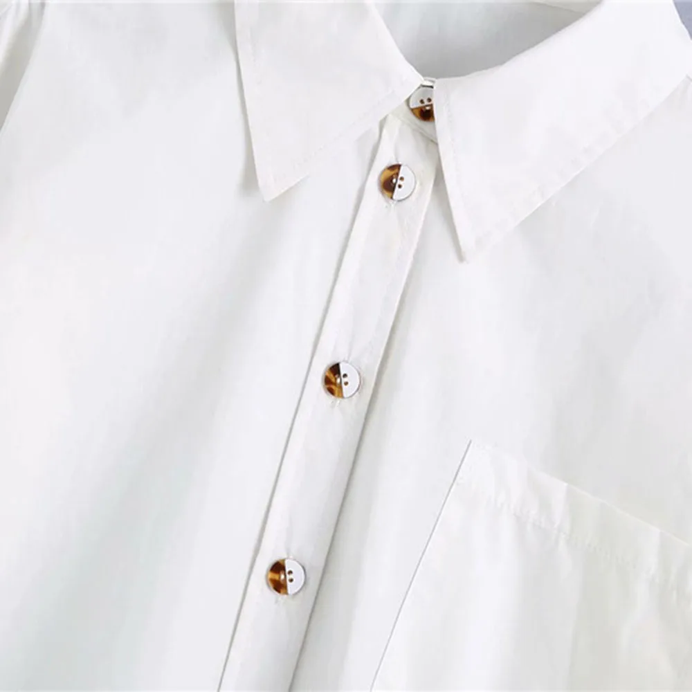 

Japan Style Blouse Spring Autumn Korean Fashion Temperament Loose Casual Simple Pocket Solid Color Single-breasted Long Sleeve