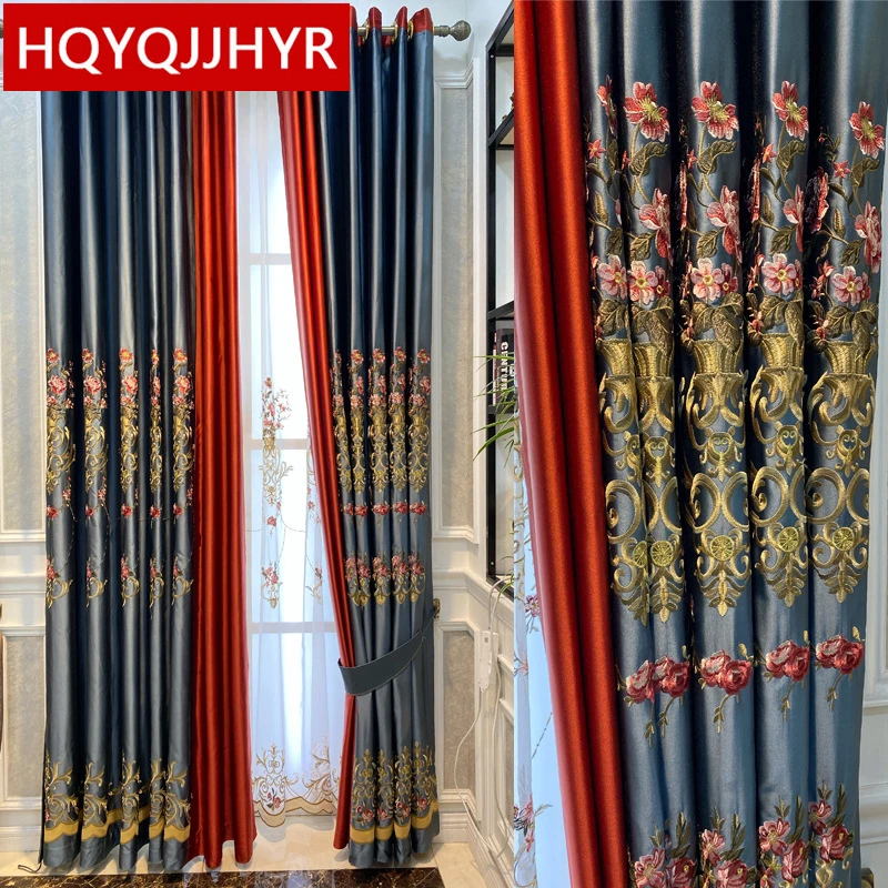 

European top embroidered Blackout villa curtains for the Living Room high-quality Embroidered Voile Curtain for the Bedroom