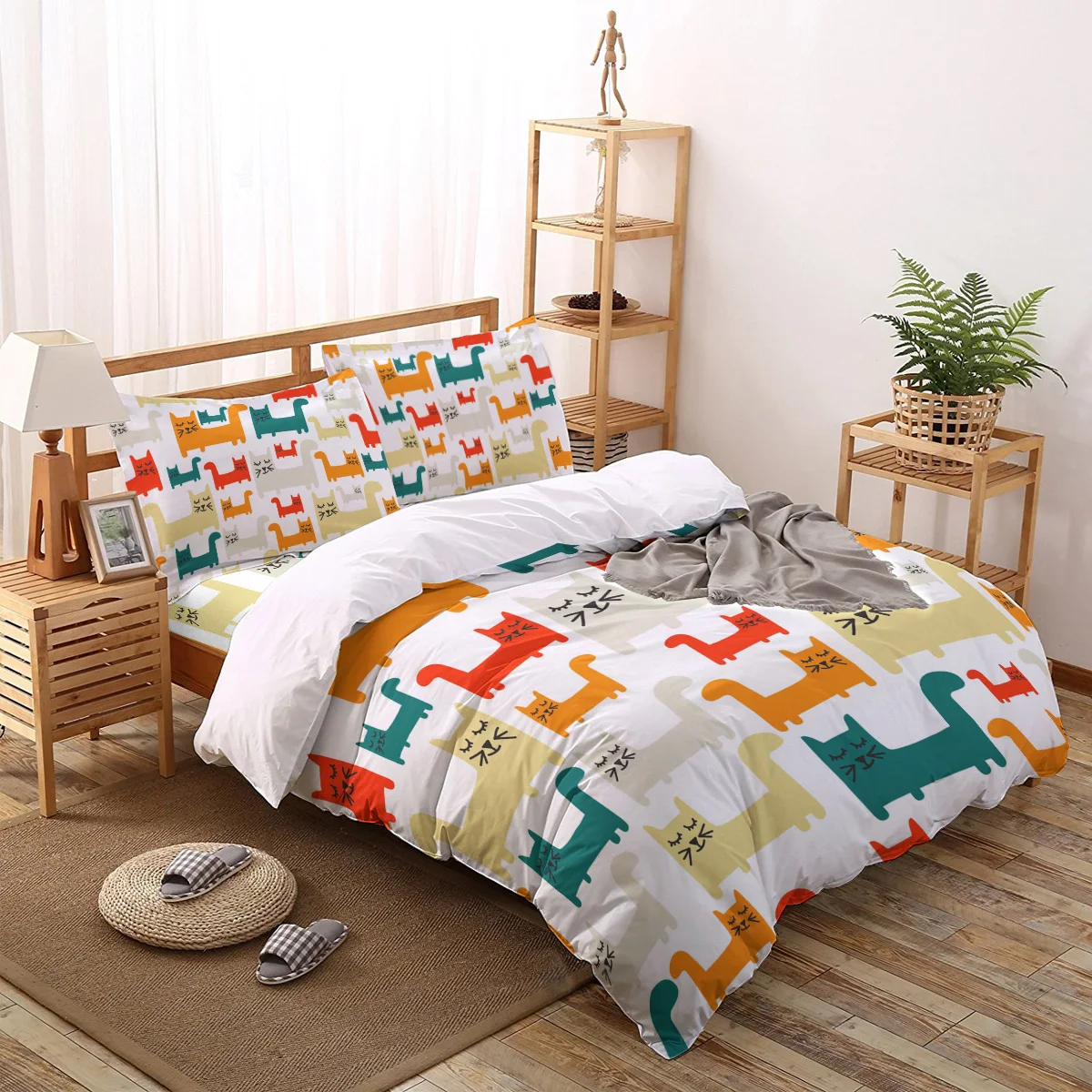 

Animal Colorful Cat White Bedding Set For Home Duvet Cover Set Bedclothes Bed Linens Sheet Queen King Size Qulit Covers