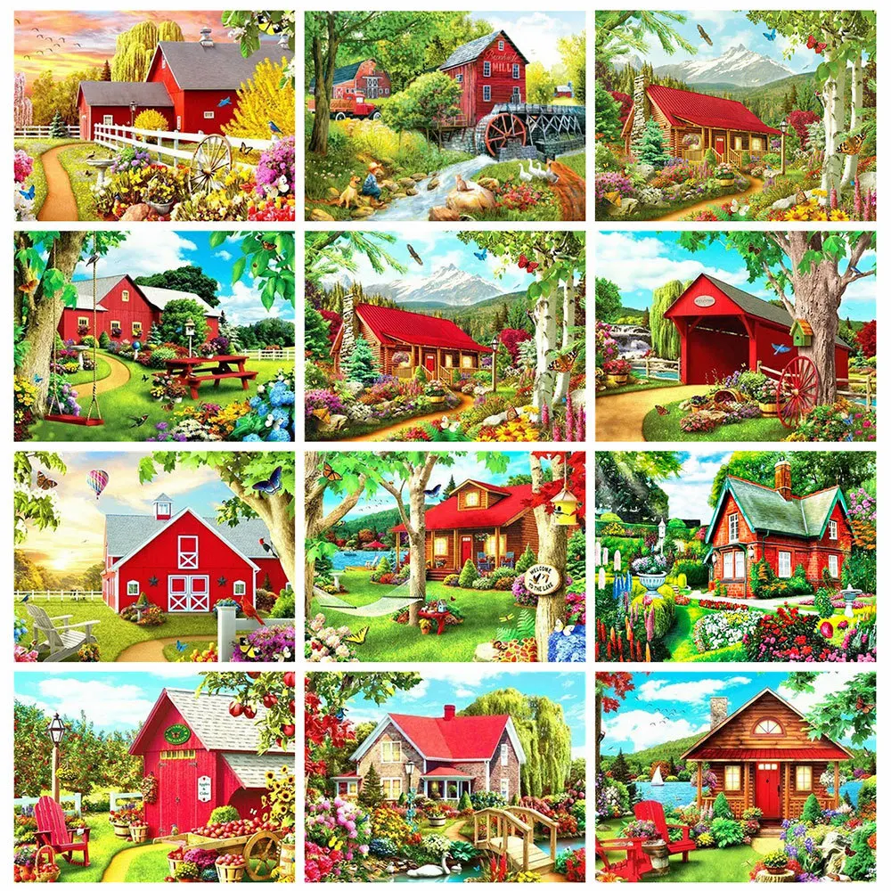 

HUACAN Diamond Art Painting Kits Landscape Rhinestones 5D Diamond Embroidery Cross Stitch House Mosaic Cross Stitch Handicraft