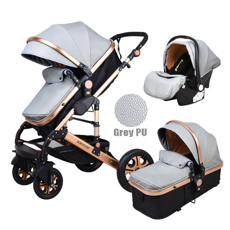 Роскошная детская коляска 3 в 1 Babyfond с высоким ландшафтом портативная Золотая