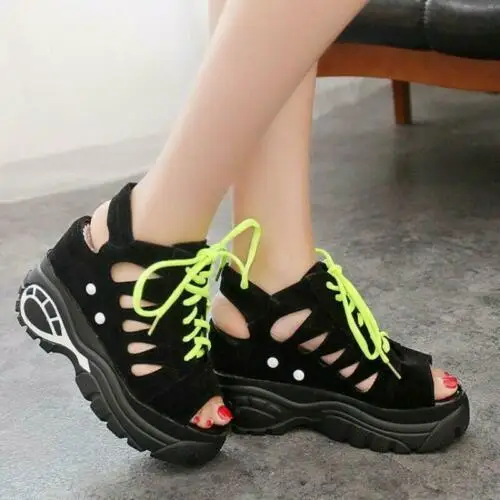 

Womens Wedge High Heel Platform Creeper Open Toe Roman Sandals Hollow Out Shoes