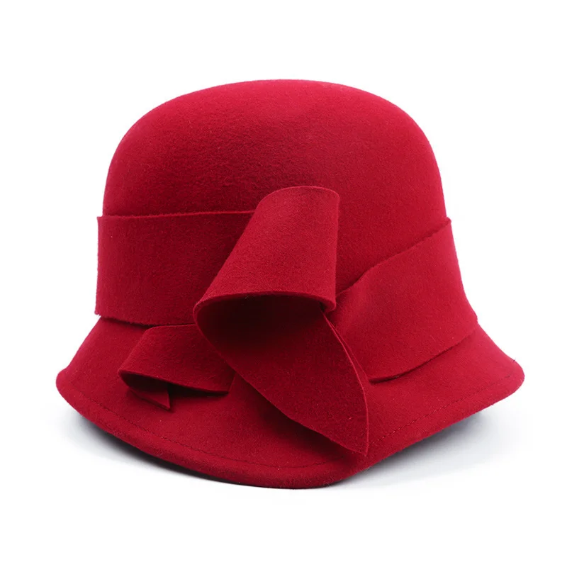 

2021 Winter High Quality 100% Wool Fedora Lady Elegant Asymmetric Brim Felt Cloche Hat 55-58cm