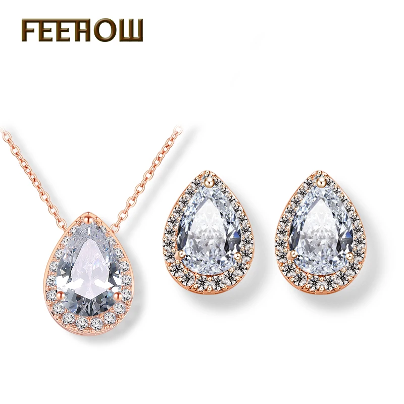 FEEHOW нигерийские капли воды кубического циркония свадебные ювелирные наборы