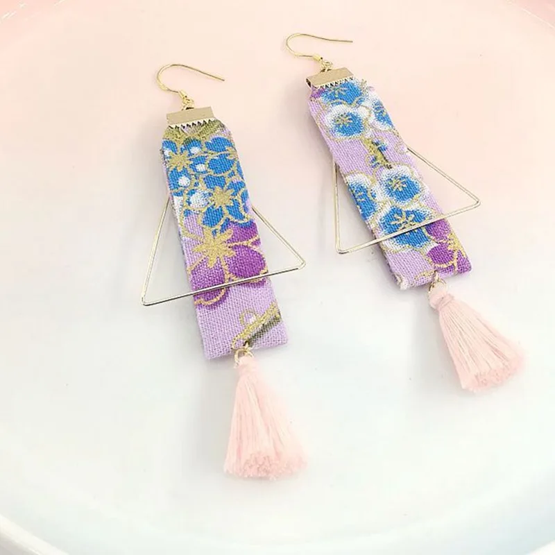 DoreenBeads модные популярные этнические серьги ретро ткань цветочный узор кулон полые треугольник трендовые ювелирные изделия для женщин, 1 пара