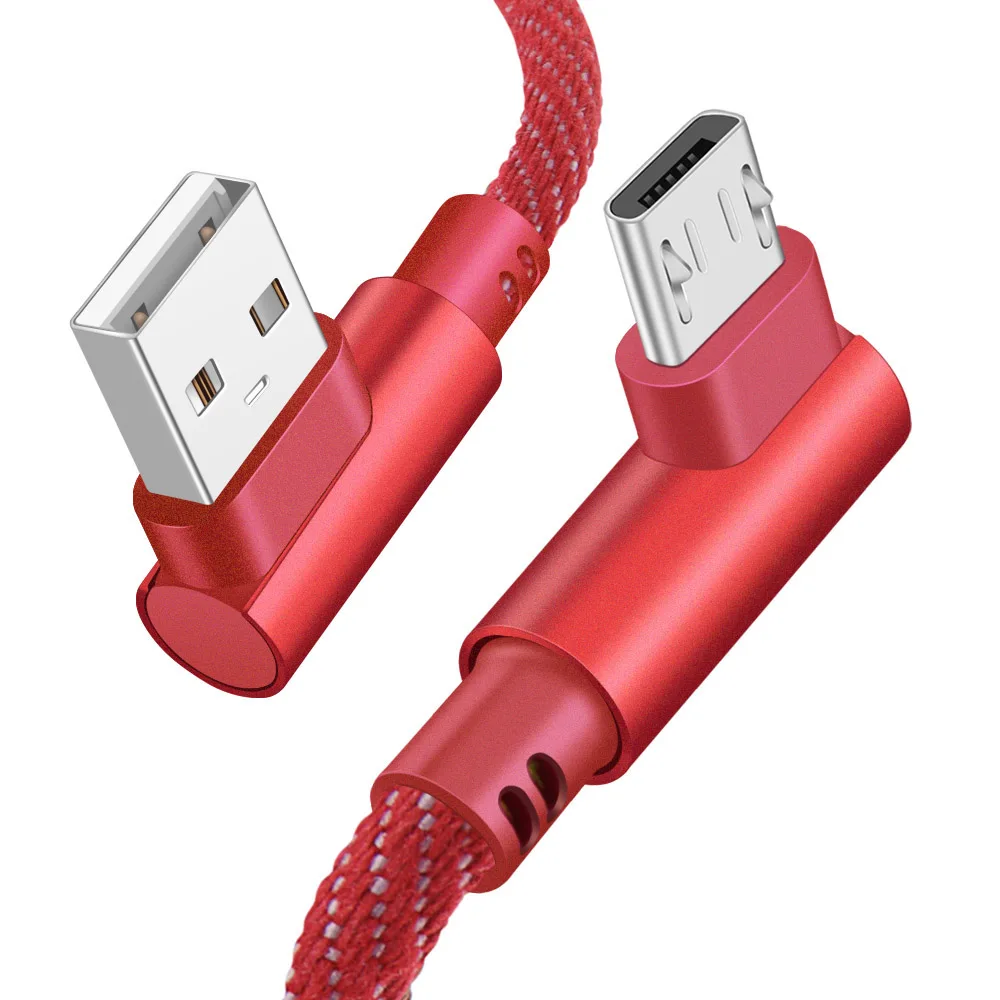 Красный Кабель Micro USB 90 градусов 2.4A Быстрый кабель для зарядного устройства для samsung Xiaomi Android 9,0 Microusb кабель для мобильного телефона шнур 1 м 2 м - Цвет: Красный