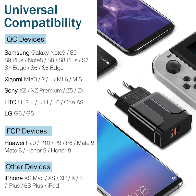 Быстрая зарядка 3 0 USB зарядное устройство QC настенное для iPhone 11 7 X Xiaomi Mi 9 Планшет
