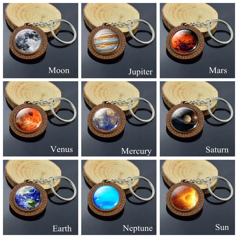 Цепочка для ключей с изображением Луны и планеты деревянный брелок солнечной