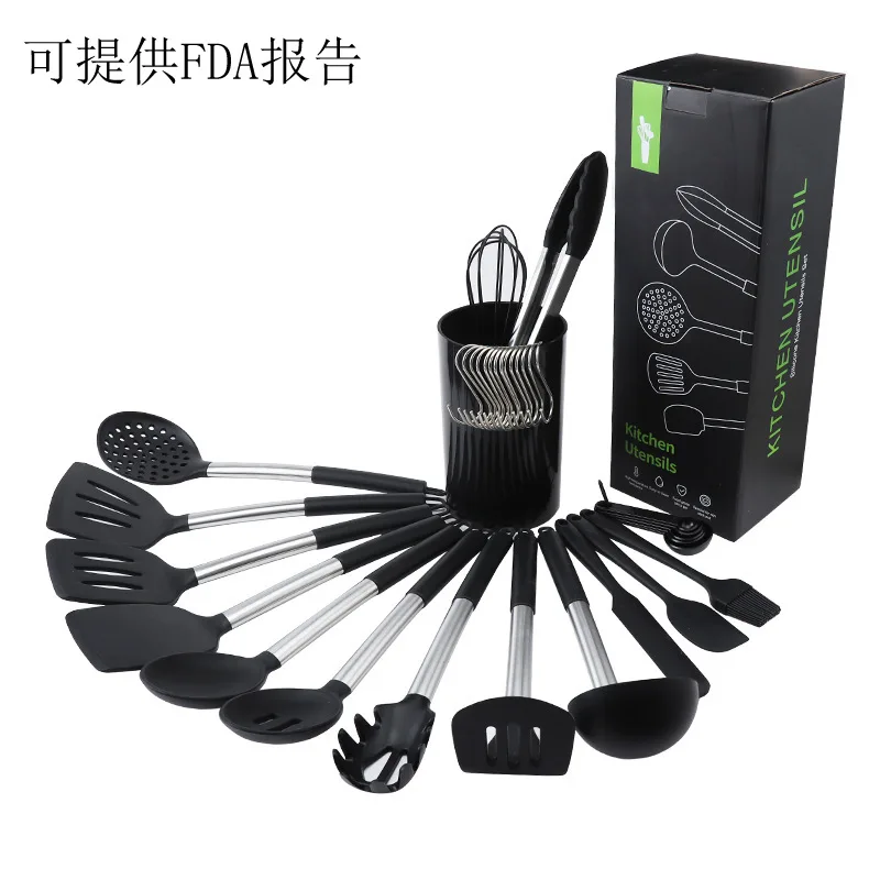 

Силиконовая кухонная посуда, набор из 34 предметов, кухонный набор из трубчатой ручки из нержавеющей стали, кухонная лопатка, ложка, набор ин...