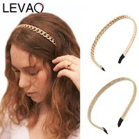 levao new fashion chain headband women bright gold hairband bezel turban female girls headwear ladies hair accessories hair hoop