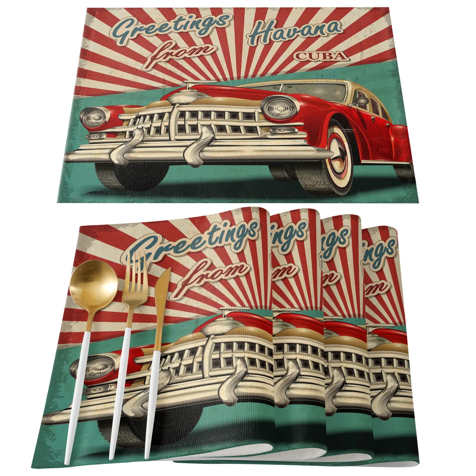 Красный автомобиль Ретро Настольная дорожка современный Вечерние обеденный