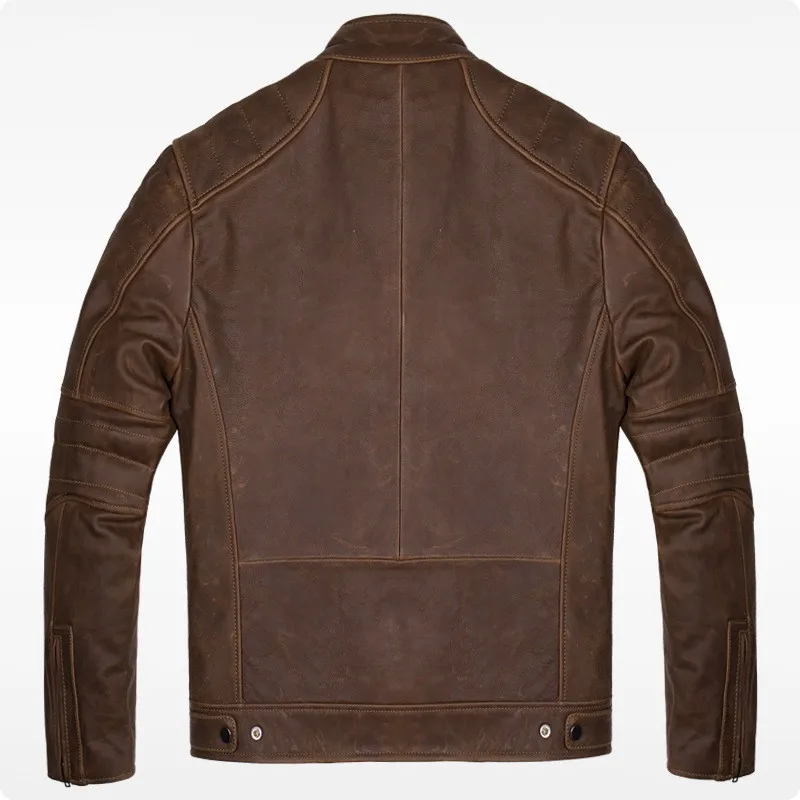 

Winter High Quality Fashion Male Coat Cow Genuine Leather Slim Fit Short Jacket Stand Collar Casaca De Cuero Hombre Plus Size