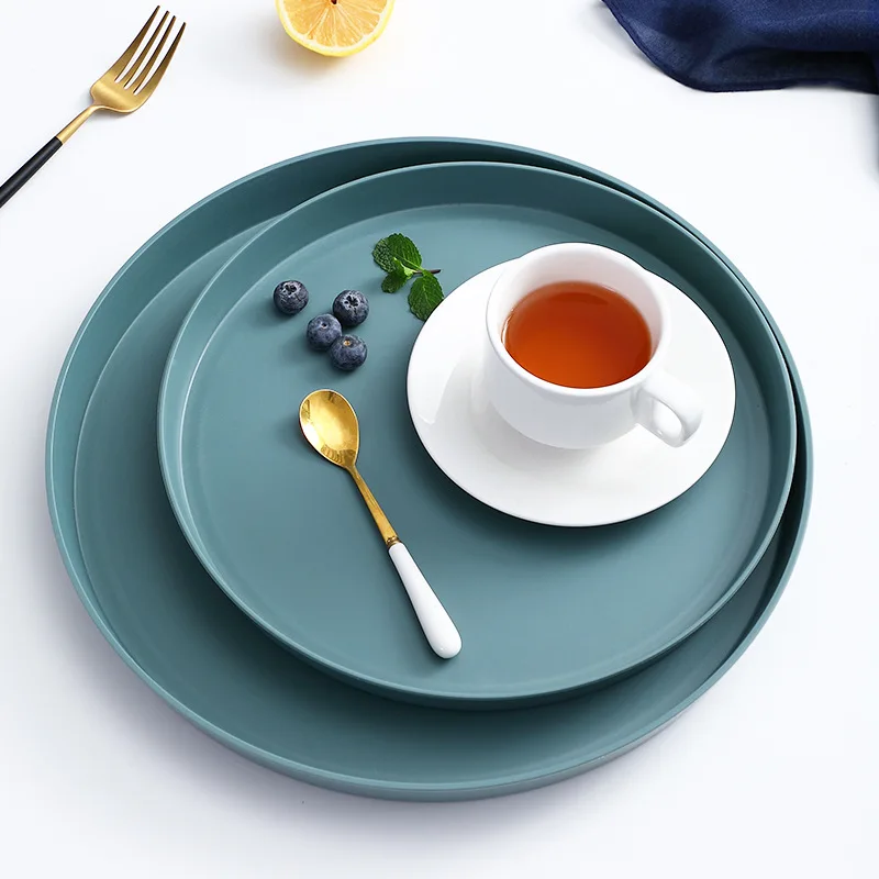 

Nordic Style Round Storage Tray Plastic Food Container Tableware Plates Snack Dish Jewelry Perfume Organizer Kitchen Accessories