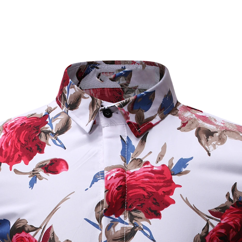 Модная мужская рубашка с коротким рукавом цветочным принтом и отложным
