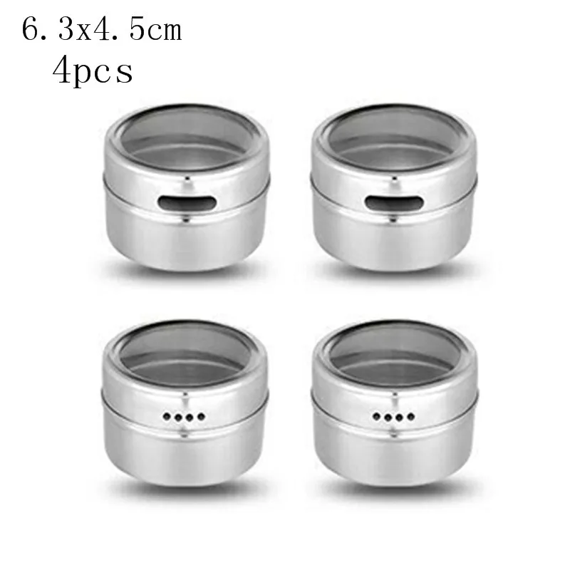 silver-B-4PCS Баночка для специй на магните, набор в коробке Нержавеющая сталь специй жестяные банки контейнер перец приправы бутылка для хранения Кухня инструмент 1/3/4/6 шт - Цвет: silver-B-4PCS