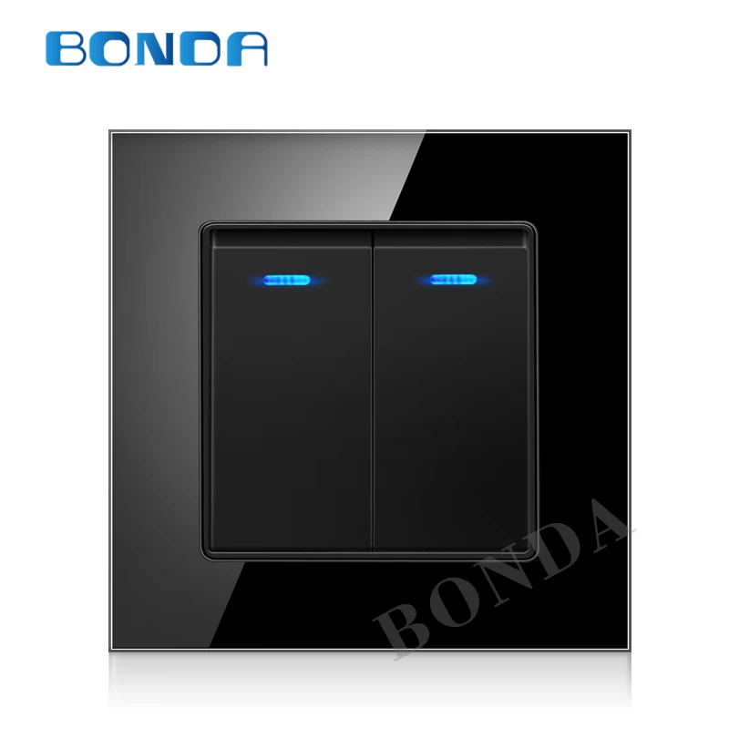 

BONDA Eu standard wall switch, power switch, white crystal, tempered glass panel, light key switch, Ac220v, 1Gang 2 Way