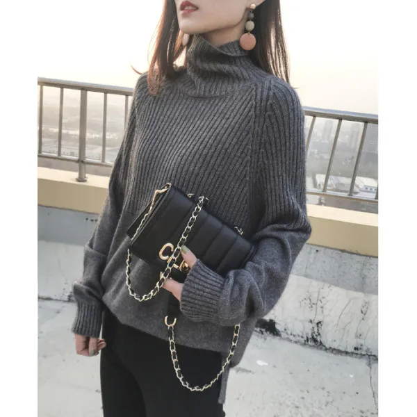 Свитер с высоким воротом Осень-зима 2019 новые теплые пуловеры длинными рукавами