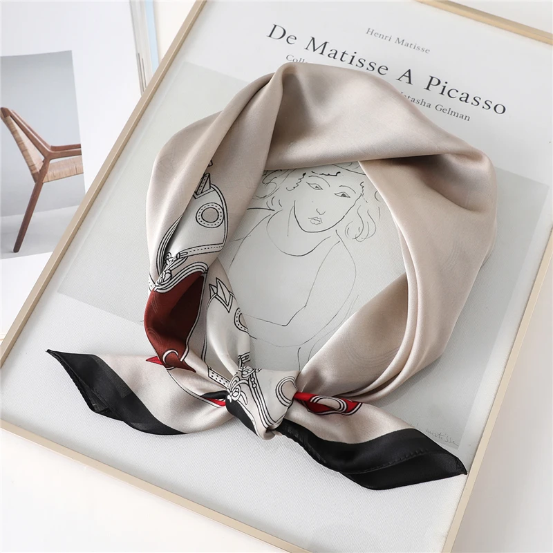 

Шелковый квадратный шарф, модная шаль с Женская резинка для волос принтом, повязка на голову, Женская бандана, большой хиджаб, аксессуары дл...