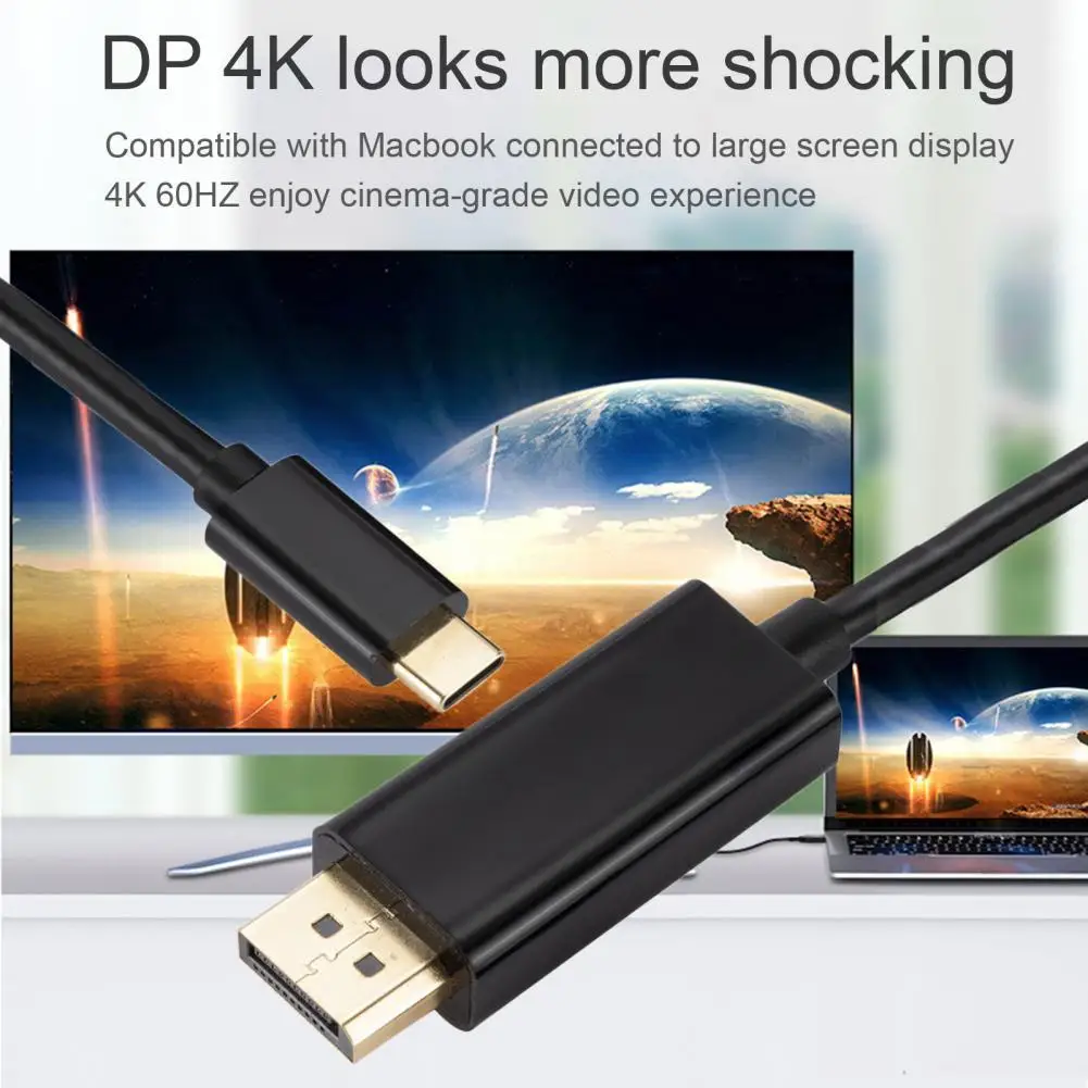 

Type-C Converter 4K Stable Transmission Portable Plug Play 1.8M USB 3.1 Type-C to DP HD-compatible Cable Adapter for Computer